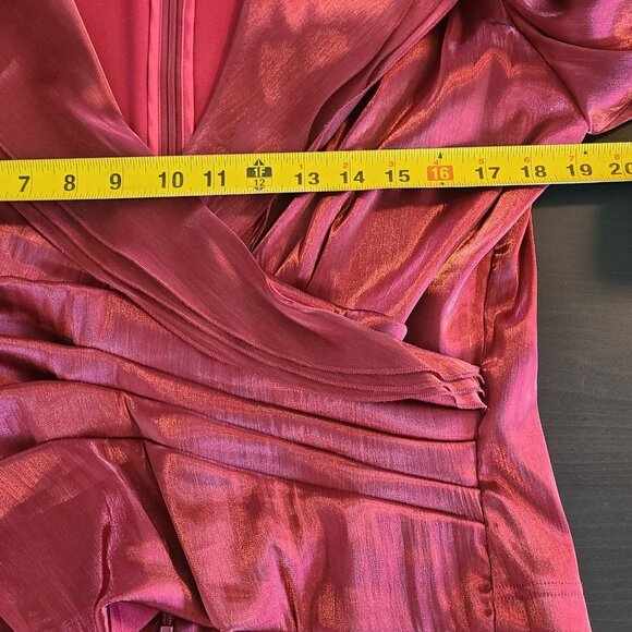 Vintage 90s Cachet Faux Wrap Satin Blouse Burgandy Red Evening Classic Sz 14 - Picture 5 of 9